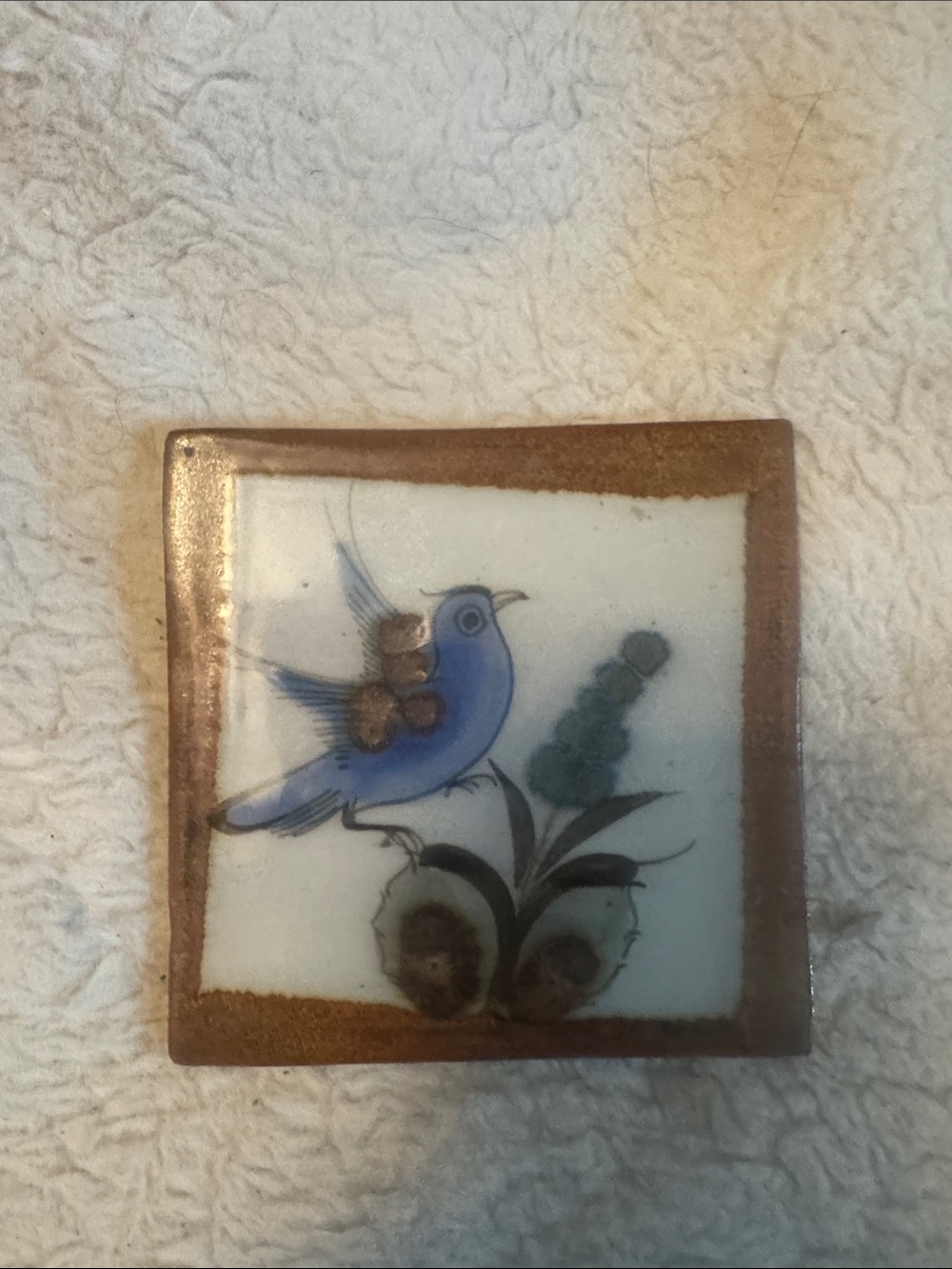 MCM Ken Edwards Tile Blue Bird Pottery Trinket Dish Trivet